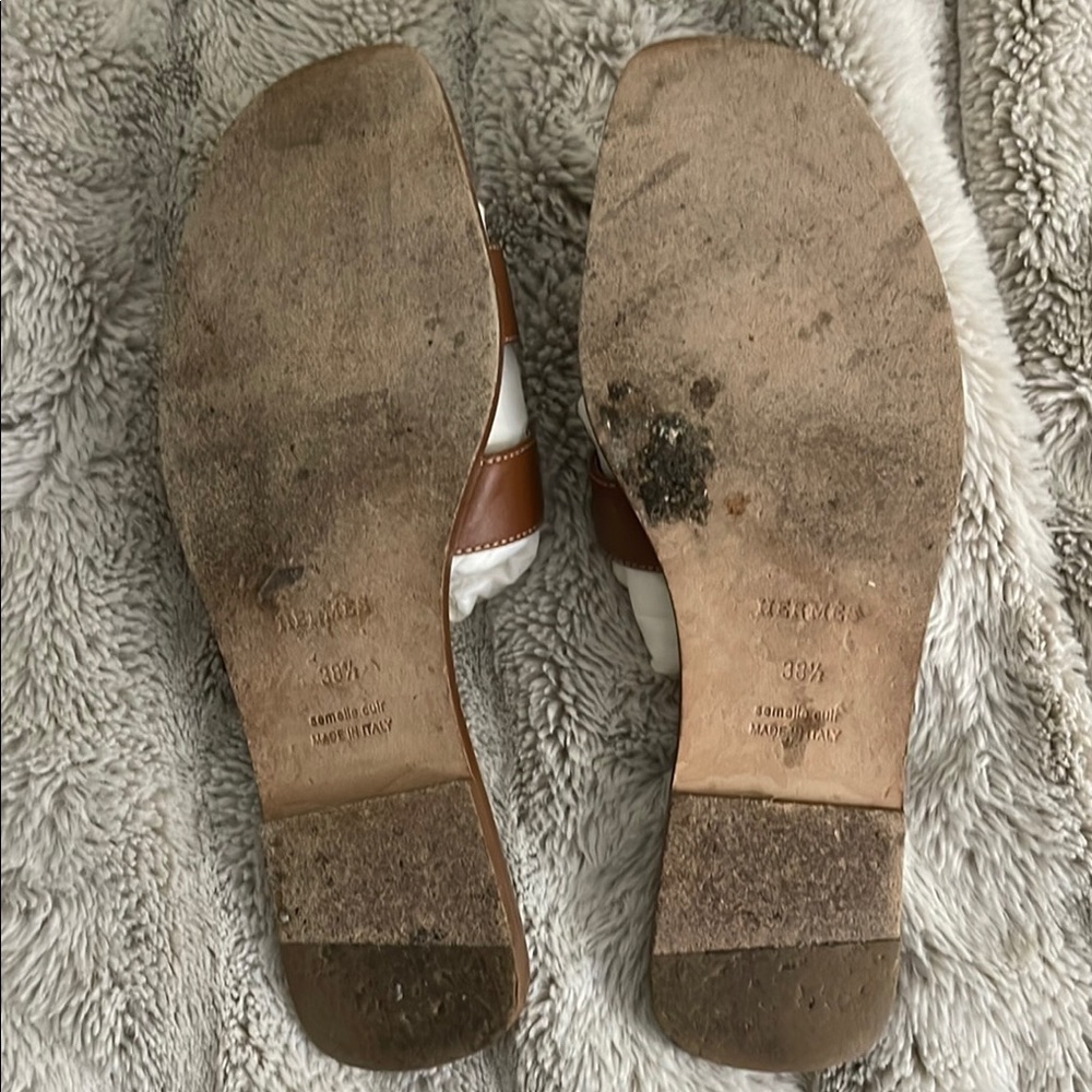 Brown Leather Slide Sandals - Picture 4 of 7
